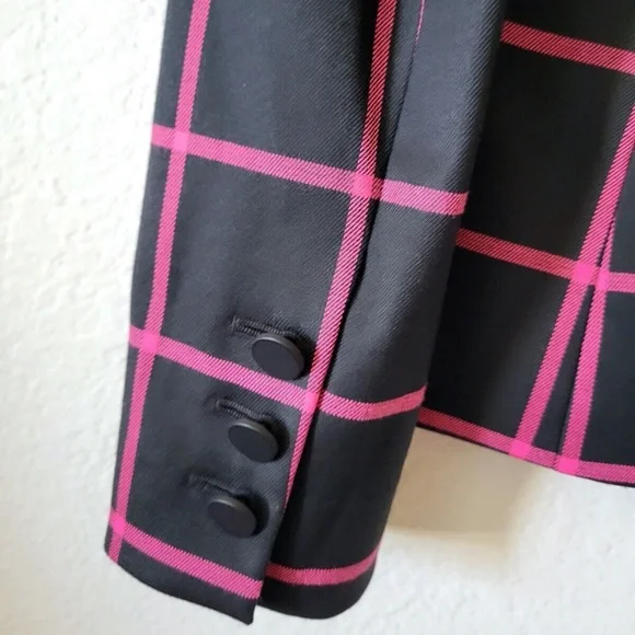Unworn Alice + Olivia Mya Notch Collar Window Pane Black & Pink Blazer
